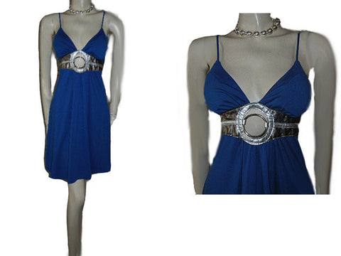 *CUTE MOD SPACE AGE-LOOK SPANDEX KNIT DRESS WITH GREAT ROUND METAL RING & FAUX LEATHER KEYHOLE WITH CUTOUT