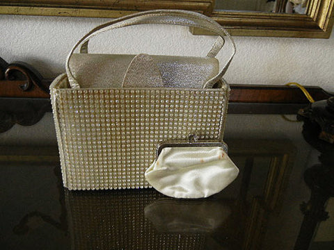 * VINTAGE MAGID SILVER LAME & SPARKLING SWAROVSKI CRYSTALS EVENING PURSE