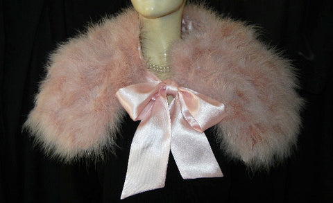 GORGEOUS MARABOU & SATIN STOLE OR BED JACKET  IN TICKLE ME PINK PLUS A BONUS OF A LACE-TRIMMED DUST COVER STORAGE BAG - WOULD MAKE A WONDERFUL GIFT