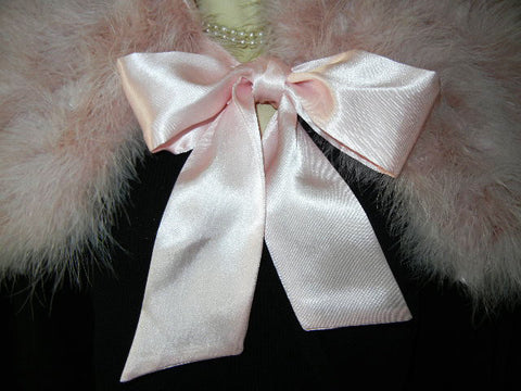 GORGEOUS MARABOU & SATIN STOLE OR BED JACKET  IN TICKLE ME PINK PLUS A BONUS OF A LACE-TRIMMED DUST COVER STORAGE BAG - WOULD MAKE A WONDERFUL GIFT