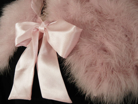 GORGEOUS MARABOU & SATIN STOLE OR BED JACKET  IN TICKLE ME PINK PLUS A BONUS OF A LACE-TRIMMED DUST COVER STORAGE BAG - WOULD MAKE A WONDERFUL GIFT