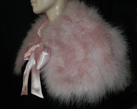 GORGEOUS MARABOU & SATIN STOLE OR BED JACKET  IN TICKLE ME PINK PLUS A BONUS OF A LACE-TRIMMED DUST COVER STORAGE BAG - WOULD MAKE A WONDERFUL GIFT