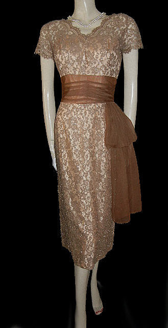 VINTAGE ANNETTE GOWNS SPARKLING SILVER & MOCHA LACE ILLUSION COCKTAIL Vintage Clothing & Fashions | Midnight Glamour VINTAGE ANNETTE GOWNS SPARKLING SILVER & MOCHA LACE ILLUSION COCKTAIL Vintage Clothing & Fashions | Midnight Glamour
