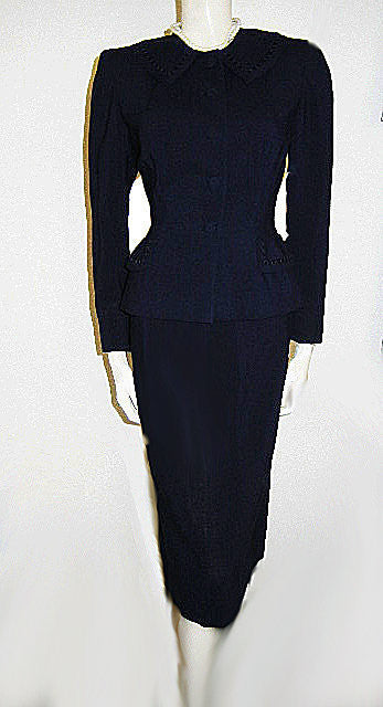 *VINTAGE ‘40s / ‘50s "FASHIONED FOR ROTH‘S NIPPED WASP WAIST SUIT BEADED COLLAR & POCKET