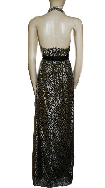 SOPHISTICATED KAY UNGER GOLD & BLACK LACE SILK HALTER EVENING GOWN - Vintage Clothing & Fashions | Midnight Glamour SOPHISTICATED KAY UNGER GOLD & BLACK LACE SILK HALTER EVENING GOWN - Vintage Clothing & Fashions | Midnight Glamour