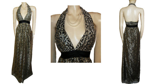 SOPHISTICATED KAY UNGER GOLD & BLACK LACE SILK HALTER EVENING GOWN - Vintage Clothing & Fashions | Midnight Glamour SOPHISTICATED KAY UNGER GOLD & BLACK LACE SILK HALTER EVENING GOWN - Vintage Clothing & Fashions | Midnight Glamour