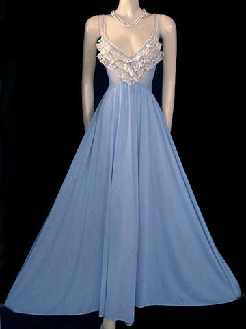 *VERY RARE - VINTAGE OLGA NEVER BEFORE SEEN STYLE WITH RUFFLES SPANDEX LACE GOWN IN BLUE HEAVEN #2