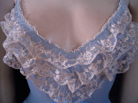 *VERY RARE - VINTAGE OLGA NEVER BEFORE SEEN STYLE WITH RUFFLES SPANDEX LACE GOWN IN BLUE HEAVEN #2