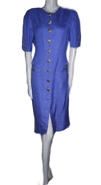 VINTAGE LOUIS FERAUD LINEN-LOOK DRESS ACCENTED WITH GOLD METAL