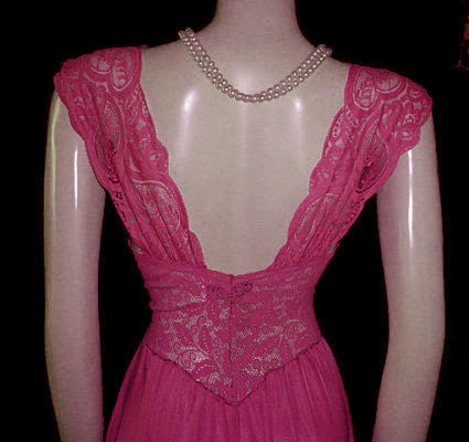 *VINTAGE RARE STYLE OLGA FOR VANDEMERE ALL LACE SPANDEX BODICE NIGHTGOWN WITH WIDE STRAPS & ALL LACE BODICE IN BLOOMING AZALEA