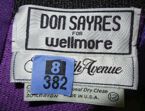 *FROM MY OWN PERSONAL COLLECTION - VINTAGE DON SAYRES FOR WELLMORE SAKS FIFTH AVENUE SANTANA KNIT DRESS IN AMETHYST & CHARCOAL