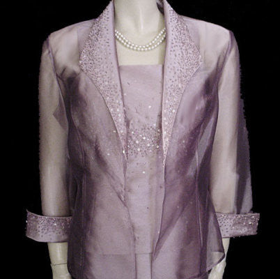 * ALEX EVENINGS SPARKLING BEADED & SEQUIN EVENING GOWN WITH MATCHING JACKET IN ANGELFACE