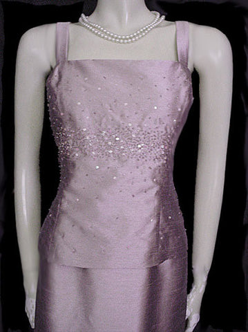 * ALEX EVENINGS SPARKLING BEADED & SEQUIN EVENING GOWN WITH MATCHING JACKET IN ANGELFACE