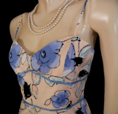 NEW WITH TAG - LOVELY PHILLIP DICAPRIO COTTON & LYCRA PERIWINKLE & PEACH FLORAL DRESS
