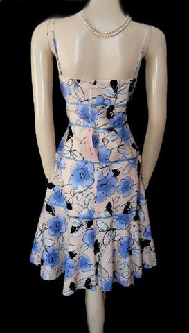 NEW WITH TAG - LOVELY PHILLIP DICAPRIO COTTON & LYCRA PERIWINKLE & PEACH FLORAL DRESS