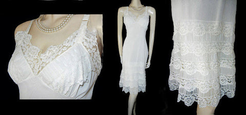 Vintage White Nylon Slip Dress VALISERE 60s French Lace Full Slip Size  Medium -  Finland