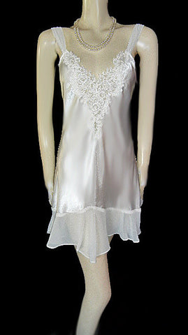 *ALEXANDRA NICOLE BRIDAL TROUSSEAU SATIN BIAS-CUT NIGHTGOWN WITH A CHIFFON FLOUNCE STUDDED WITH SEQUINS & PEARLS