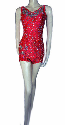 GORGEOUS VINTAGE GLAMOUR GIRL BRILLIANTLY SPARKLING RHINESTONE ENCRUSTED SWIMSUIT IN SCARLET PAGEANT SWIMSUIT - PERFECT FOR VIVA LAS VEGAS
