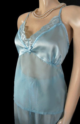 *BEAUTIFUL COLLECTIONS, ETC. 3-PIECE SATIN & CHIFFON PEIGNOIR & PAJAMA SET IN SPA - SIZE EXTRA LARGE / XL - LOOKS AS THOUGH IT HAS NOT BEEN WORN