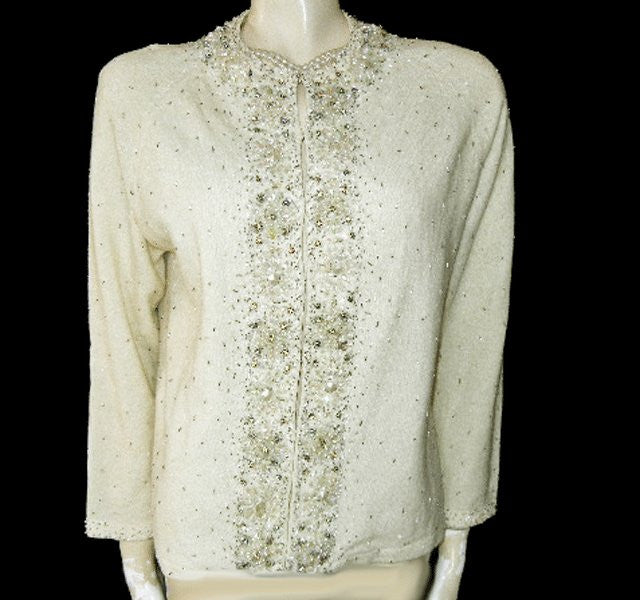 *  FROM MY OWN PERSONAL COLLECTION - FROM MY OWN PERSONAL COLLECTION - VINTAGE  VALENTINA LTD. RHINESTONE, PEARL & BEADED SWEATER