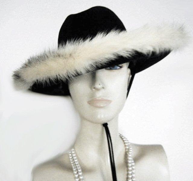 MR JOHN New York Paris Classic Vintage Black Felt Fedora Hat Feathers