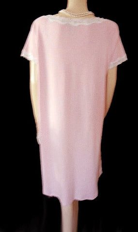 *RALPH LAUREN PINK & WHITE STRIPE LACE NIGHTGOWN WITH RALPH LAUREN EMBROIDERED LOGO - SIZE LARGE / EXTRA LARGE