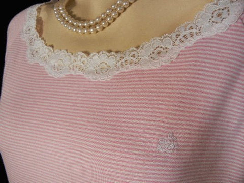 *RALPH LAUREN PINK & WHITE STRIPE LACE NIGHTGOWN WITH RALPH LAUREN EMBROIDERED LOGO - SIZE LARGE / EXTRA LARGE