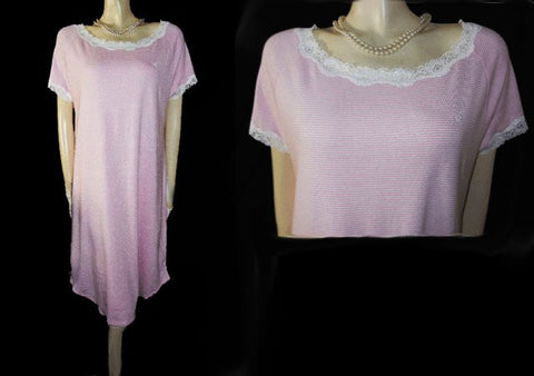 *RALPH LAUREN PINK & WHITE STRIPE LACE NIGHTGOWN WITH RALPH LAUREN EMBROIDERED LOGO - SIZE LARGE / EXTRA LARGE