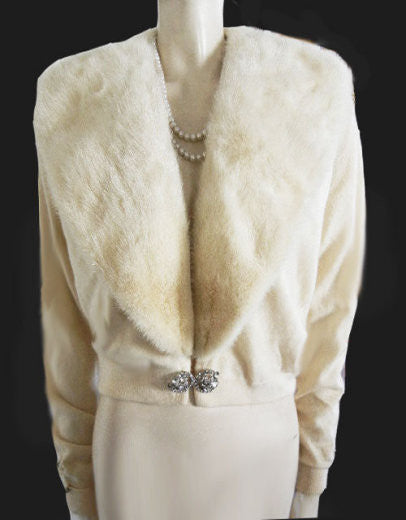 Sweaters, Vintage Removable Mink Fur Lapel Cashmere Sweater