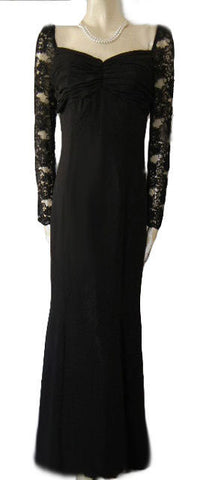 *CATERINA COLLECTION CHANTILLY LACE EVENING GOWN EMBELLISHED WITH SPARKLING SEQUINS AND BEADS IN JET BLACK