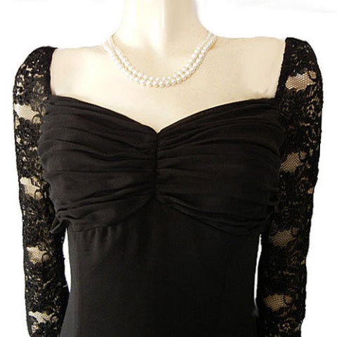 *CATERINA COLLECTION CHANTILLY LACE EVENING GOWN EMBELLISHED WITH SPARKLING SEQUINS AND BEADS IN JET BLACK