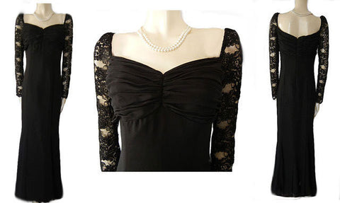 *CATERINA COLLECTION CHANTILLY LACE EVENING GOWN EMBELLISHED WITH SPARKLING SEQUINS AND BEADS IN JET BLACK