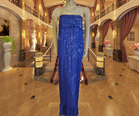 SPARKLING SEQUIN & RIBBON STRAPLESS SILK EVENING GOWN DESIGNED BY ZAR Vintage Clothing & Fashions | Midnight Glamour SPARKLING SEQUIN & RIBBON STRAPLESS SILK EVENING GOWN DESIGNED BY ZAR Vintage Clothing & Fashions | Midnight Glamour