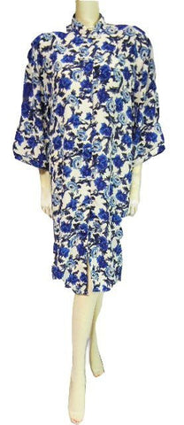 * LUSCIOUS MARGUERITE LI BLUE & WHITE FLORAL SILK DRESS