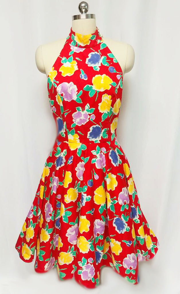 VINTAGE '70s A. J. BARI RED FLORAL HALTER DRESS WITH A T BACK & AT Vintage Clothing & Fashions | Midnight Glamour VINTAGE '70s A. J. BARI RED FLORAL HALTER DRESS WITH A T BACK & AT Vintage Clothing & Fashions | Midnight Glamour