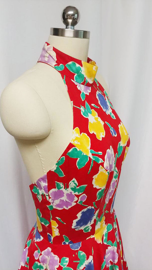 VINTAGE '70s A. J. BARI RED FLORAL HALTER DRESS WITH A T BACK & AT Vintage Clothing & Fashions | Midnight Glamour VINTAGE '70s A. J. BARI RED FLORAL HALTER DRESS WITH A T BACK & AT Vintage Clothing & Fashions | Midnight Glamour