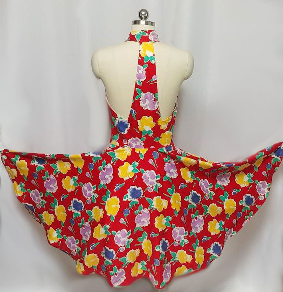 VINTAGE '70s A. J. BARI RED FLORAL HALTER DRESS WITH A T BACK & AT Vintage Clothing & Fashions | Midnight Glamour VINTAGE '70s A. J. BARI RED FLORAL HALTER DRESS WITH A T BACK & AT Vintage Clothing & Fashions | Midnight Glamour
