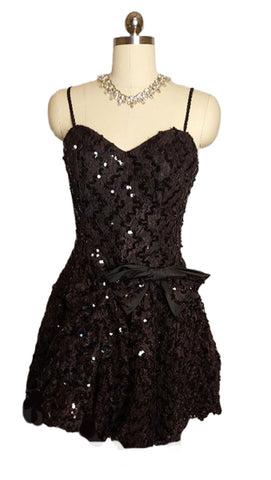 *  VINTAGE BLACK AFTER FIVE BY JULIE DUROCHE SPARKLING SEQUIN BALLOON PARTY DRESS