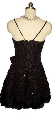 *  VINTAGE BLACK AFTER FIVE BY JULIE DUROCHE SPARKLING SEQUIN BALLOON PARTY DRESS