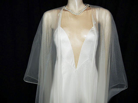 *GORGEOUS VINTAGE BRIDAL TROUSSEAU SHEER PEIGNOIR WITH ANGEL SLEEVES & NUDE ILLUSION NIGHTGOWN WITH SHEER BACK