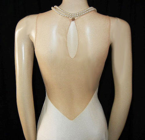 *GORGEOUS VINTAGE BRIDAL TROUSSEAU SHEER PEIGNOIR WITH ANGEL SLEEVES & NUDE ILLUSION NIGHTGOWN WITH SHEER BACK
