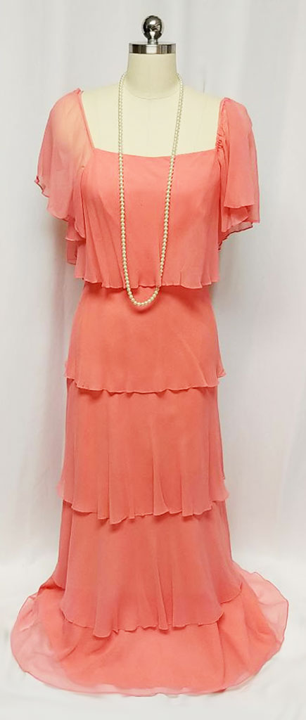 GLAMOROUS VINTAGE '60s / '70s 5-TIER TITANIC-LOOK CHIFFON EVENING GOW Vintage Clothing & Fashions | Midnight Glamour GLAMOROUS VINTAGE '60s / '70s 5-TIER TITANIC-LOOK CHIFFON EVENING GOW Vintage Clothing & Fashions | Midnight Glamour