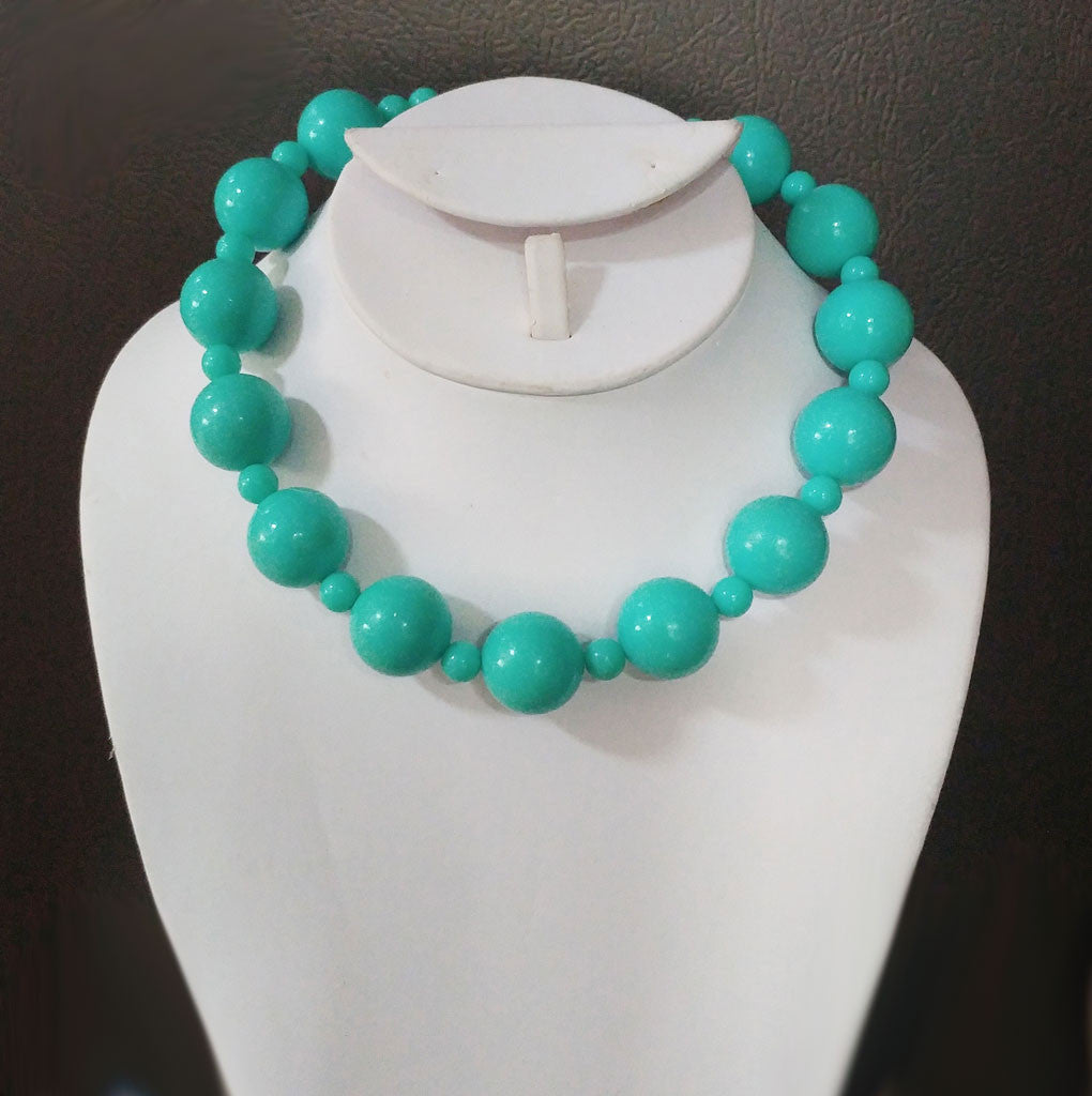 *FROM MY OWN PERSONAL COLLECTION - VINTAGE LARGE AQUA BEADED NECKLACE - PERFECT FOR SUMMER