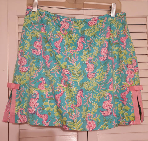 VINTAGE 3 PIECE SET HALTER TOP SKIRT CAPRIS ADORNED WITH PINK SEA HORSES, LEAVES & CORAL - JUST ADORABLE