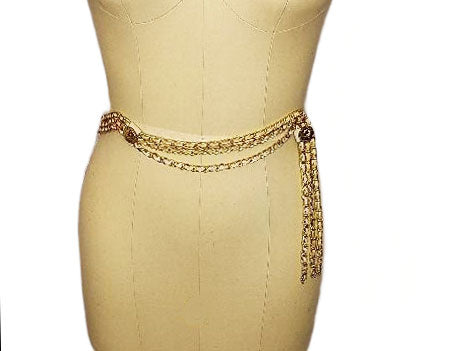 VINTAGE GOLD METAL FAUX FRENCH COINS & LEATHER 3 ROW CHAIN BELT Vintage Clothing & Fashions | Midnight Glamour VINTAGE GOLD METAL FAUX FRENCH COINS & LEATHER 3 ROW CHAIN BELT Vintage Clothing & Fashions | Midnight Glamour