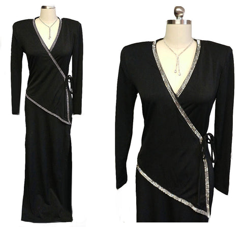 *GLAMOROUS '30s LOOK BETSY & ADAM SURPLICE SPANDEX SPARKLING RHINESTONE EVENING GOWN - PERFECT FOR HOLIDAY PARTIES & NEW YEAR’S EVE
