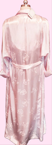 *  VINTAGE '80S MADE IN ITALY SATIN SHIMMERING BABY PINK PEIGNOIR NIGHTGOWN SET  - NEW W TAG  NEW OLD STOCK