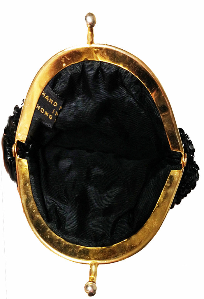 Vintage Style Black & Gold Beaded & Sequin Evening Bag