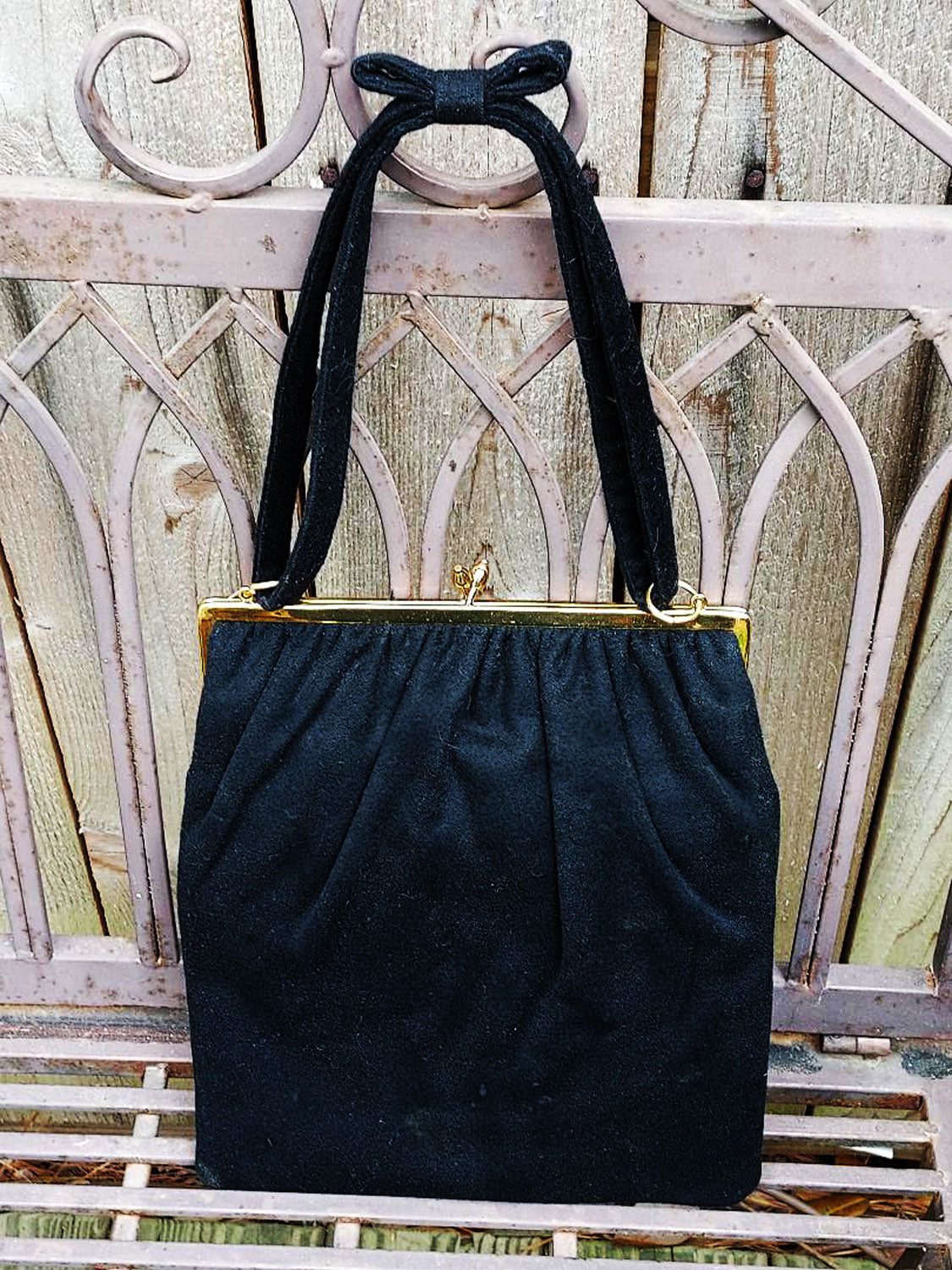 Original 1950's Black Fabric Purse with Glitter and Flock Design - Won –  1940s Style For You