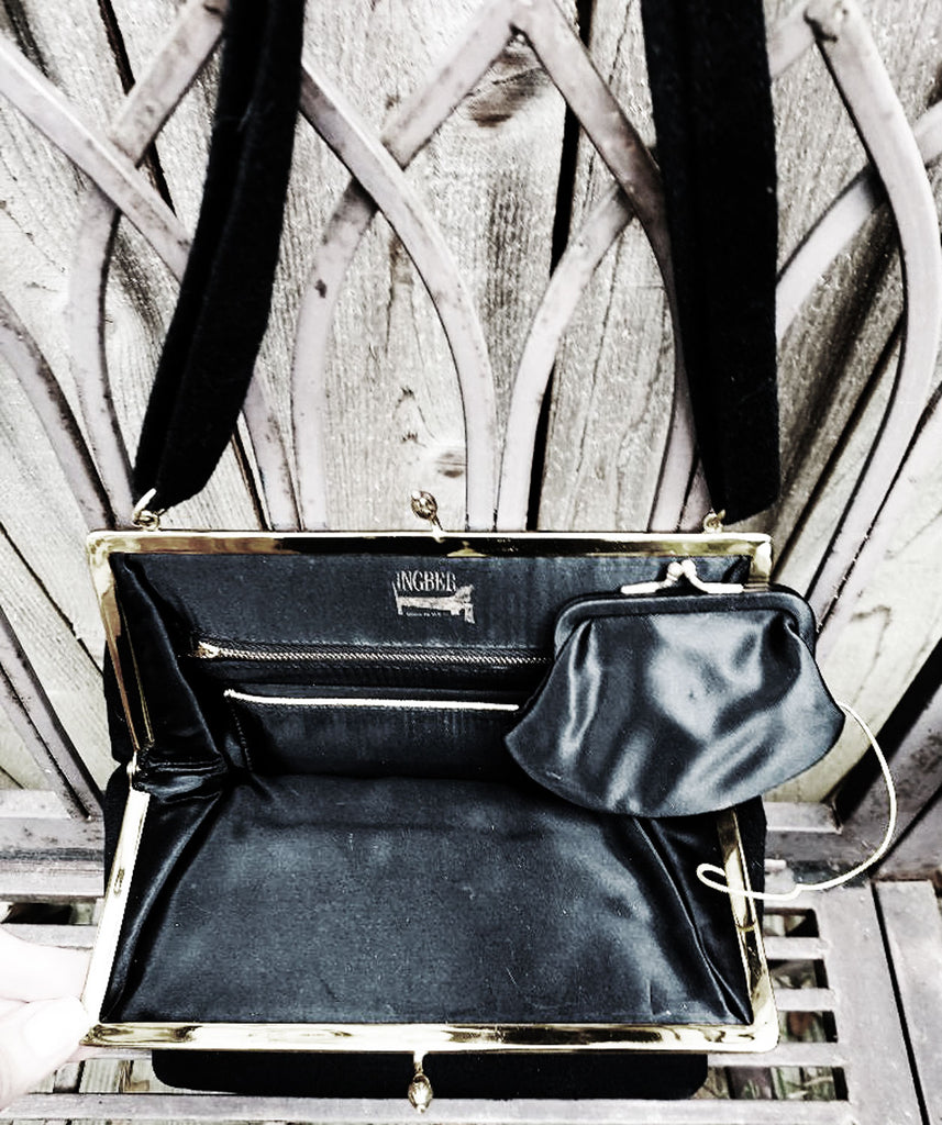 Vintage Shiny Black Patent Leather Top Handles Frame Handbag 3